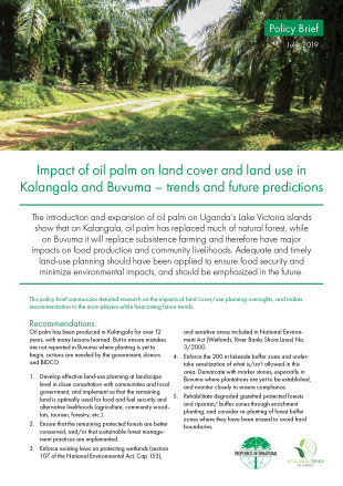 Impact of oil palm on land cover and land use in Kalangala and Buvuma – trends and future predictions