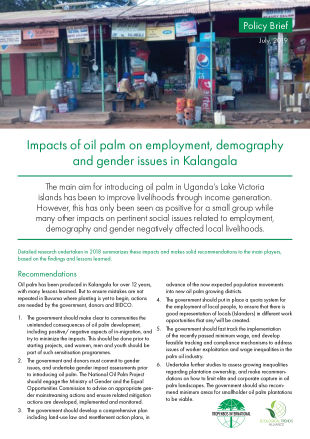 Impacts of oil palm on employment, demography and gender issues in Kalangala