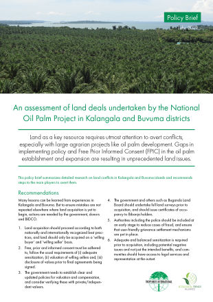 An assessment of land deals undertaken by the National Oil Palm Project in Kalangala and Buvuma districts
