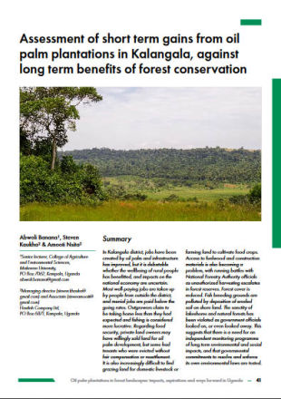 Assessment of short term gains from oil palm plantations in Kalangala, against long term benefits of forest conservation (PDF)