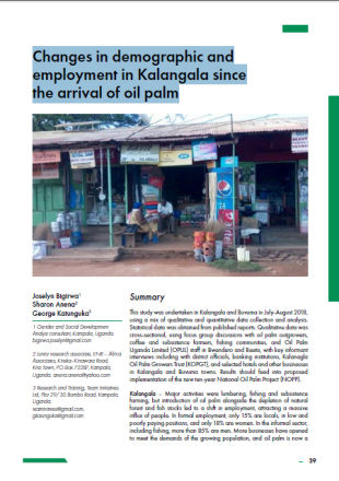2019-Changes in demographic and employment in Kalangala since the arrival of oil palm - By Joselyn Bigirwa, Sharon Anena and George Katunguka