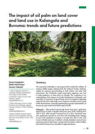 2019-The impact of oil palm on land cover and land use in Kalangala and Buvuma: trends and future predictions - By Grace Nangendo, Sheila Namuwaya and Monica Timbuka